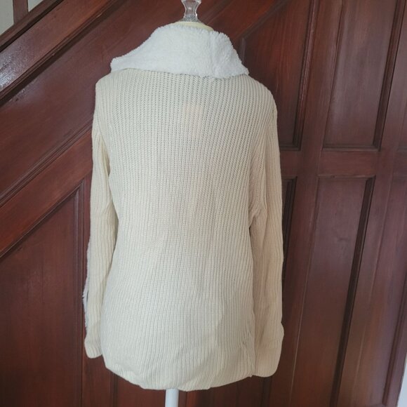 One World Oversized Beige Open Front Cardigan Faux Suede Sherpa Lining NWT L - Picture 5 of 8